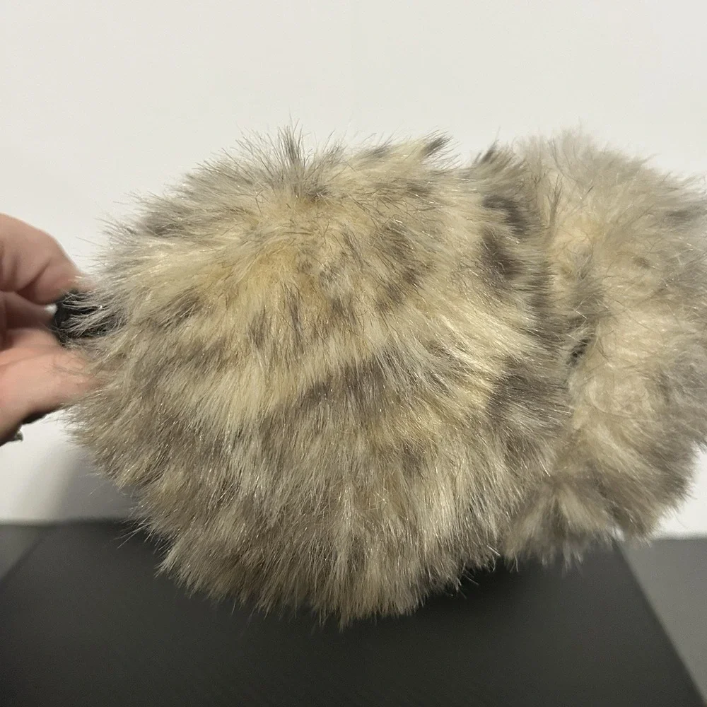 Women's Fox Faux Fur with Black Band‎ Earmuffs (O/S, Beige, Black)